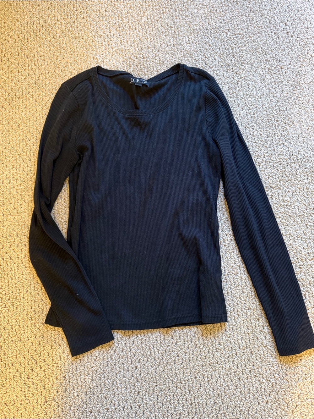 J. Crew Black Ribbed Scoop Neck Long Sleeve Top